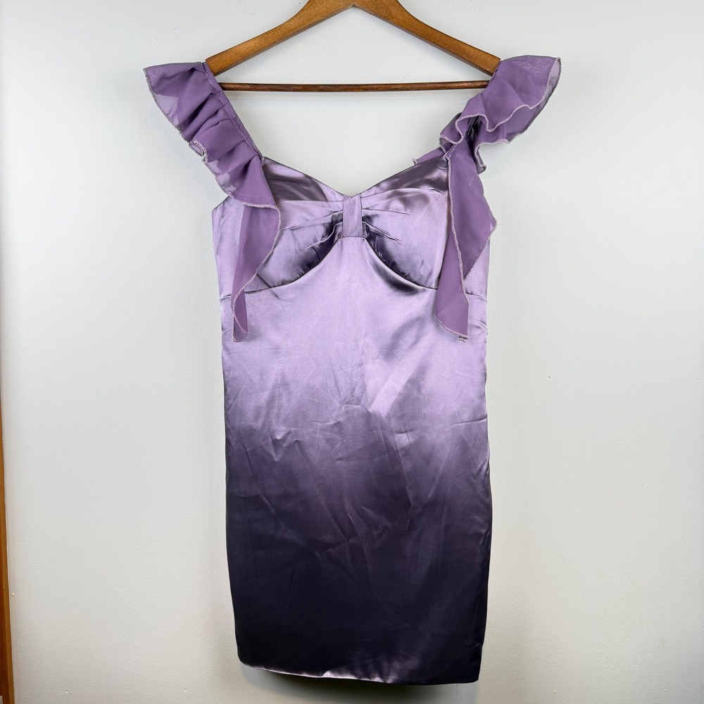 Y2K Babydoll Satin Ruffle Mini Dress‎ Size 4 Fairycore HOCO Homecoming Purple